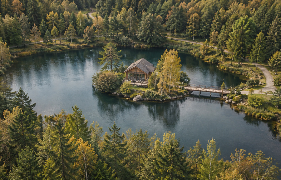 Woodland surrounding the lodge pond, seen from above