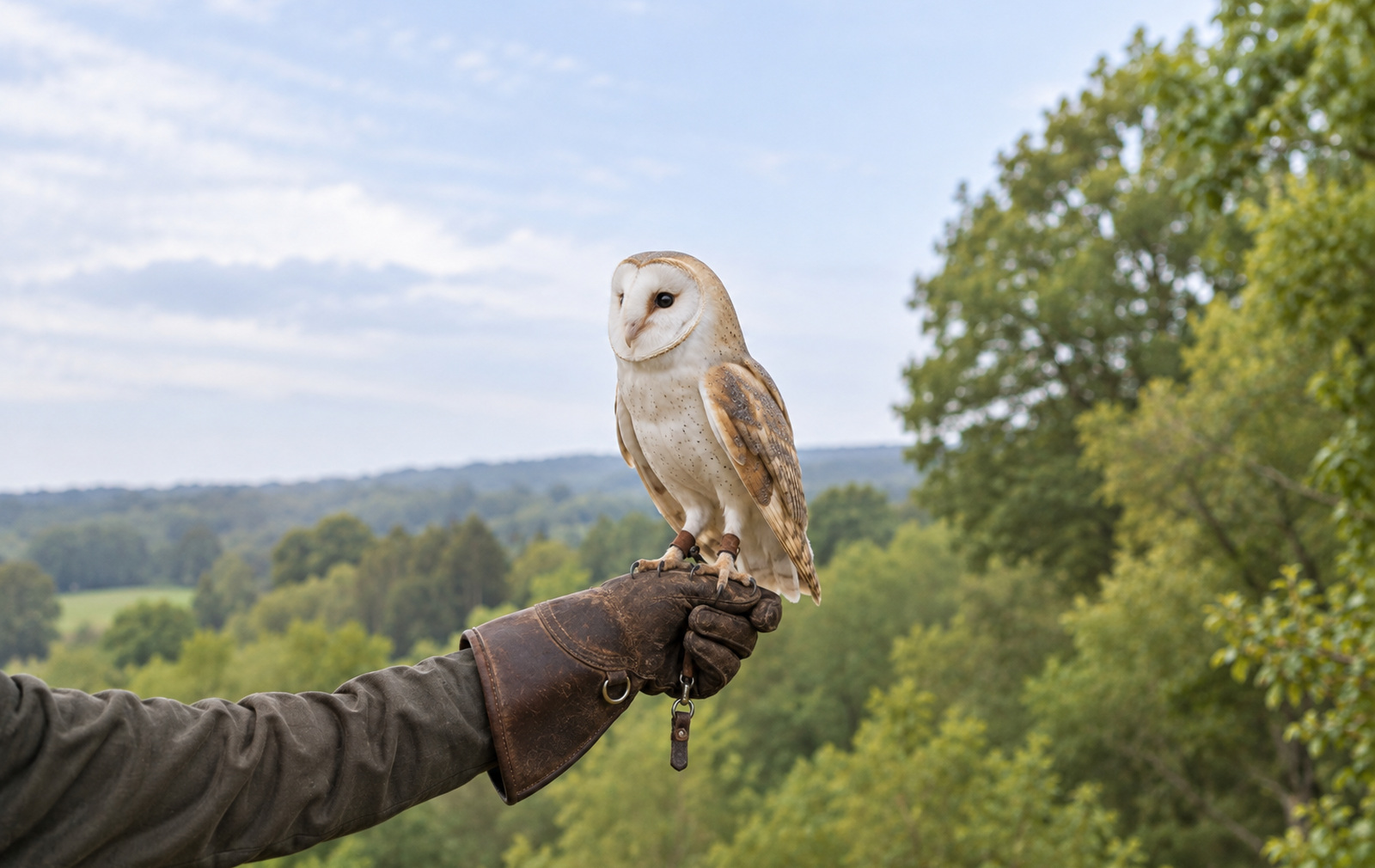 Barn owl on a falconry glove