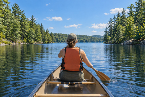 Paddler seen from behind in a canoe