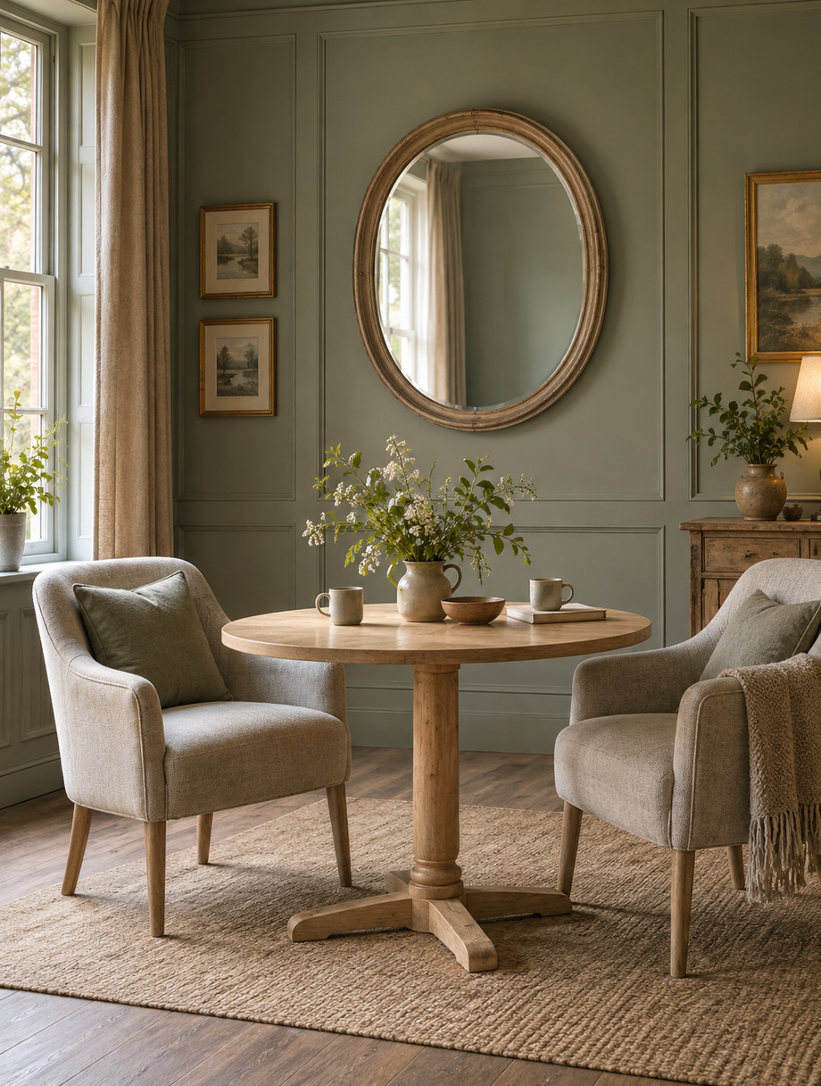 A small table and two comfortable chairs in a Lake Room