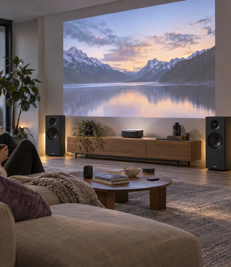 A distinct fictional home-entertainment category composition