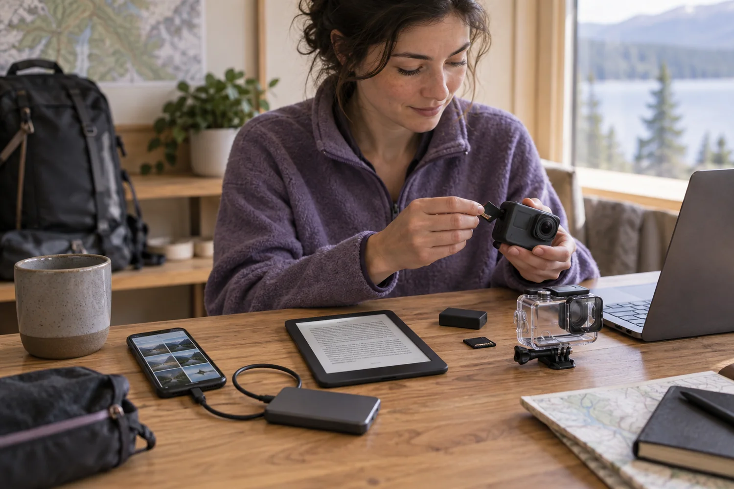 Plan storage for the offline day: A phone, reader or action camera needs enough usable space and a tested route for moving the files you care about.