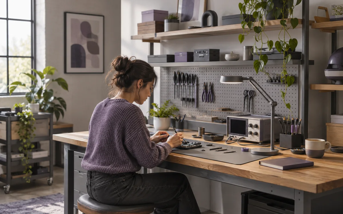 A fictional equipment workbench that supports original family marks