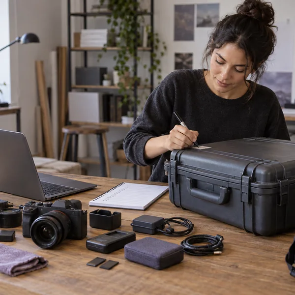 A clean handover: A designer finishes a loan with a verified backup, removed account locks and a count of the original accessories. She records a mark on the case before packing. The checklist gives the next handover a factual starting point without inventing a flawless history.