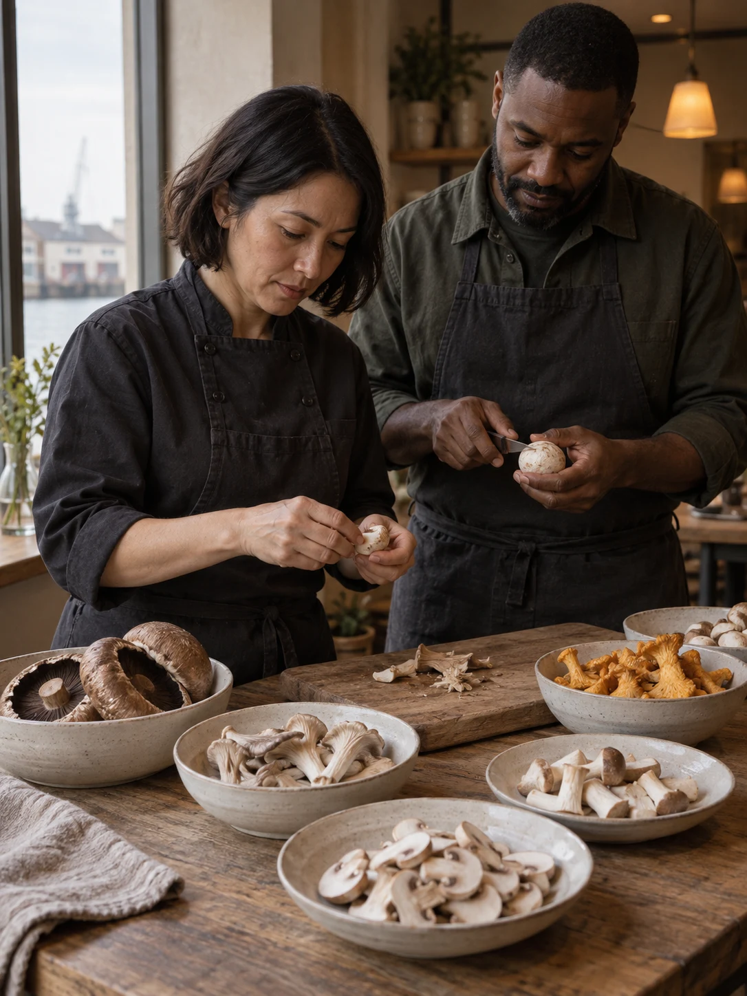 Mushrooms keep their own texture. Cover composition: Different mushroom cuts before preparation.
