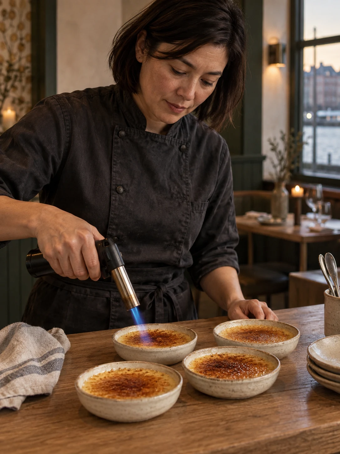 Roasted tea custard with thin caramel lid. Independent composition supporting this article; food must match the linked recipe.