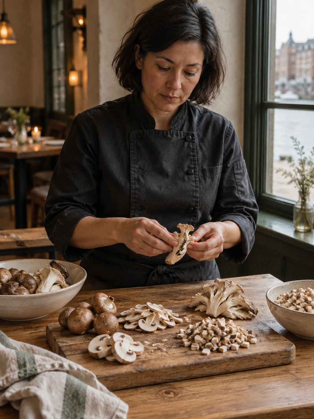 Different mushroom cuts before preparation. Independent composition supporting this article; food must match the linked recipe.