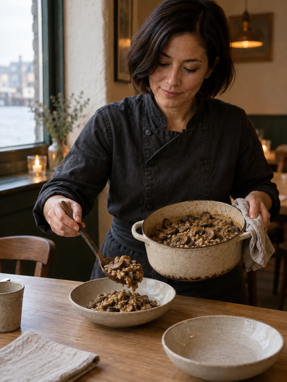 Mushroom barley pot with visible grains. Independent composition supporting this article; food must match the linked recipe.