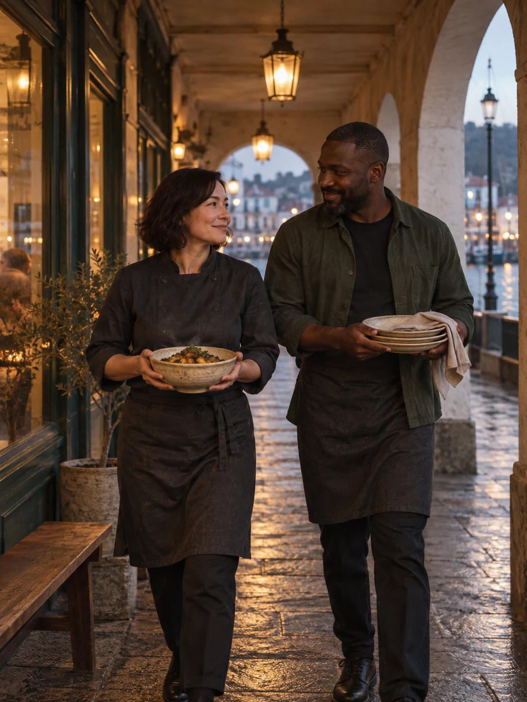 Covered arcade toward Lantern Walk. Independent composition supporting this article; food must match the linked recipe.