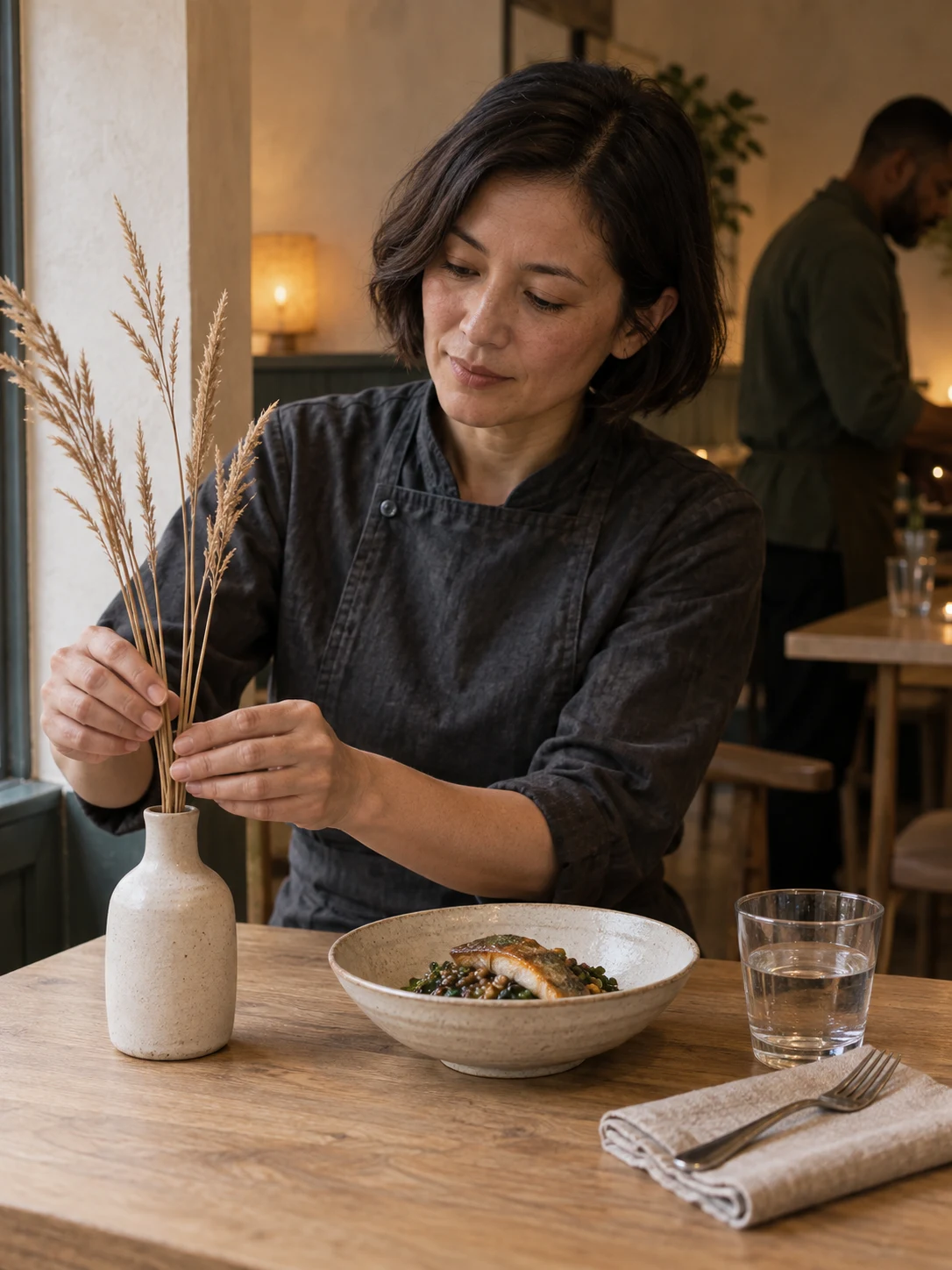Reed stems on a simple table. Independent composition supporting this article; food must match the linked recipe.
