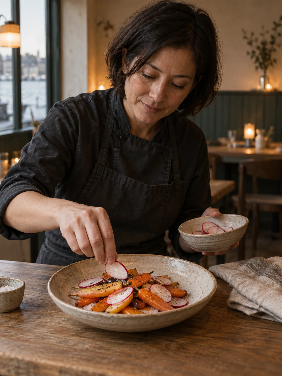Carrot and radish with separate textures. Independent composition supporting this article; food must match the linked recipe.