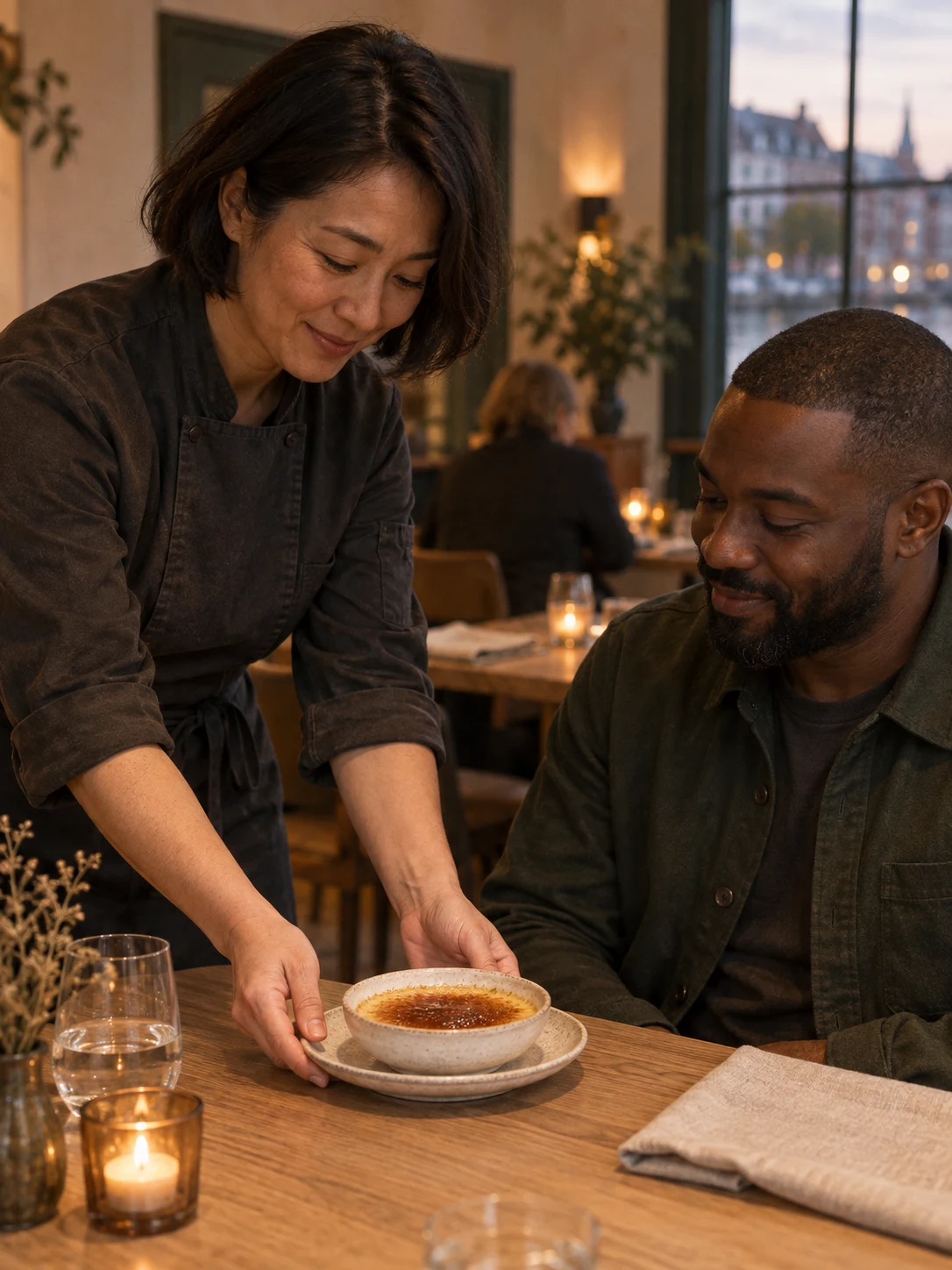Roasted tea custard with a thin caramel lid and no unlisted garnish