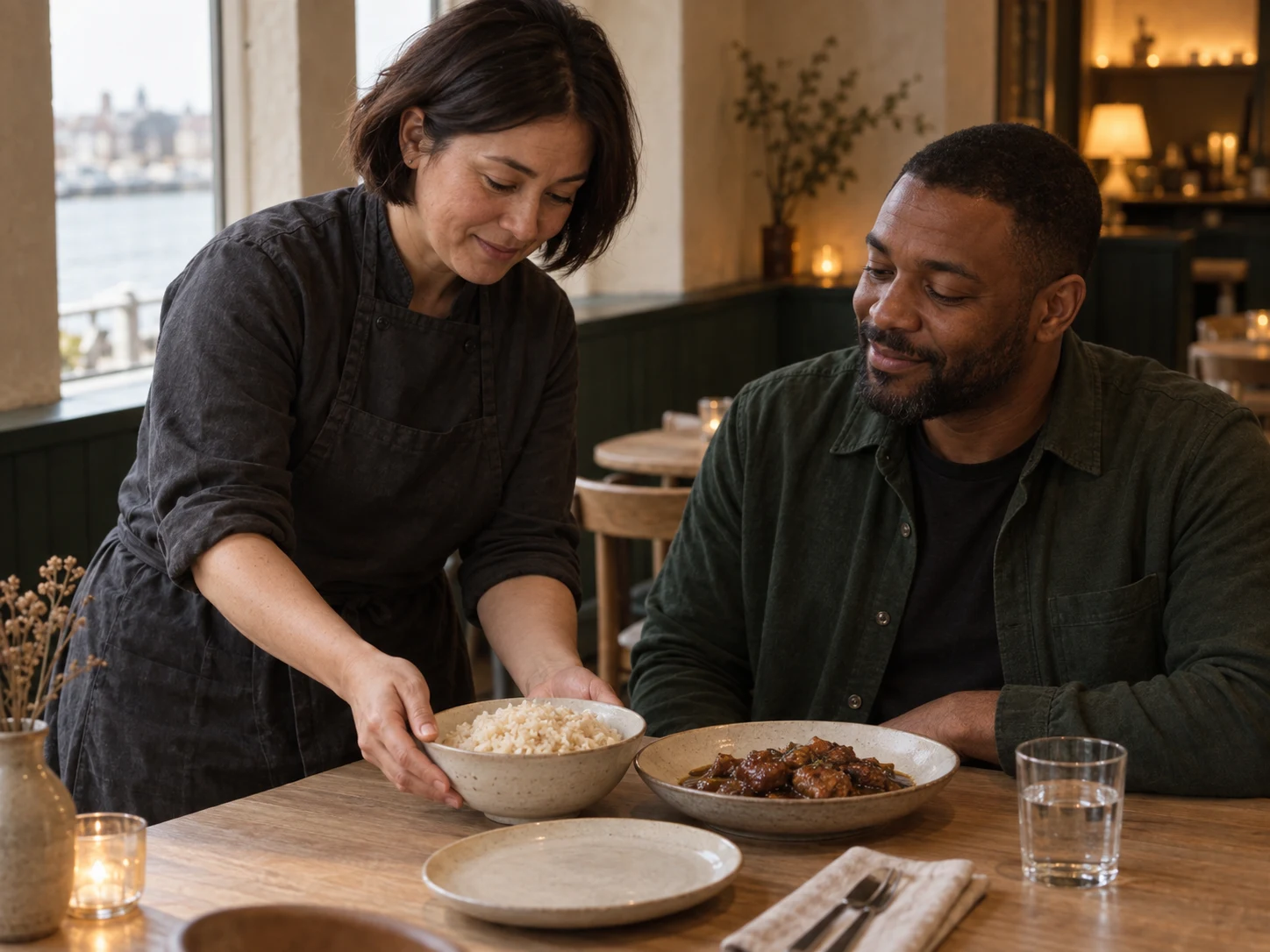 Rice, with its own place. A warm base can give the rest of a dish more freedom. Use the exact linked ingredients/dishes and their complete recipe; no unrelated garnish or media.