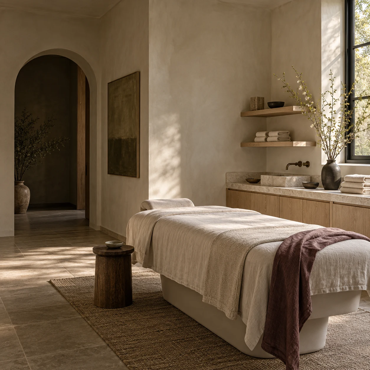 Warm, quiet treatment room at Serein House