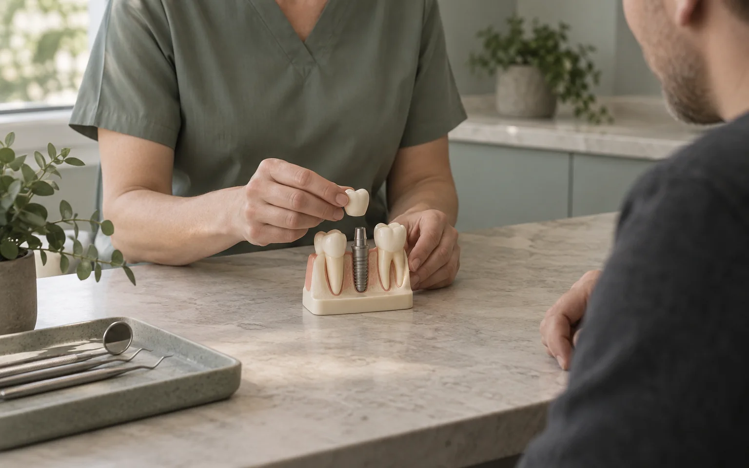 Unbranded implant demonstration model on table