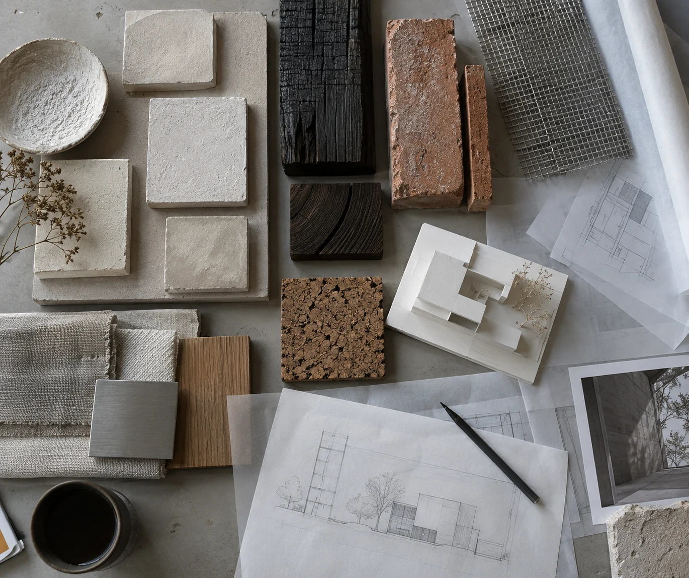 We choose materials for where they come from, how they meet, what care they need and the atmosphere they make.